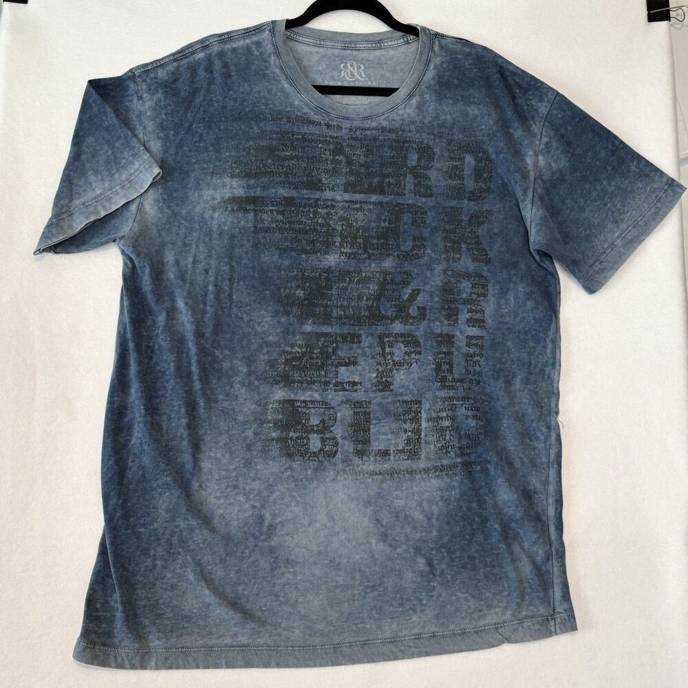 Rock & Republic T-Shirt Distressed Blue Burnout Fade Logo Tee